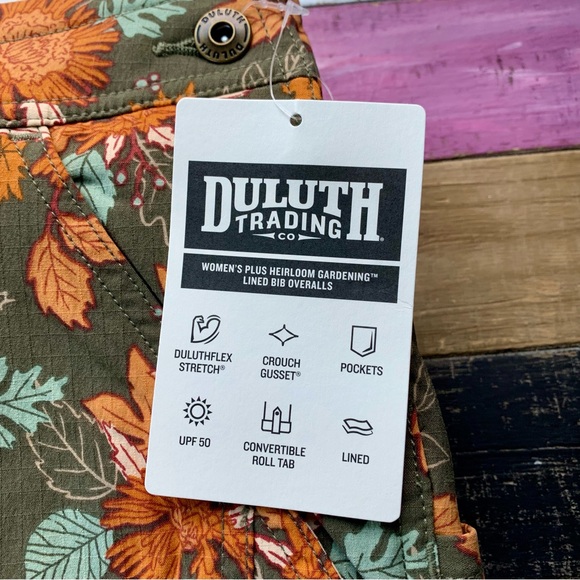 NWT Duluth 2X x31”L Heirloom Gardening Lined Bib Overalls Loden Autumn Leaves - Picture 4 of 8